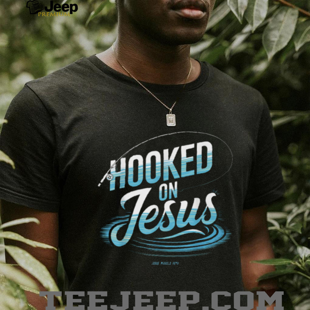 Hooked On Jesus Christian Fishing Graphic Religious T Shirt