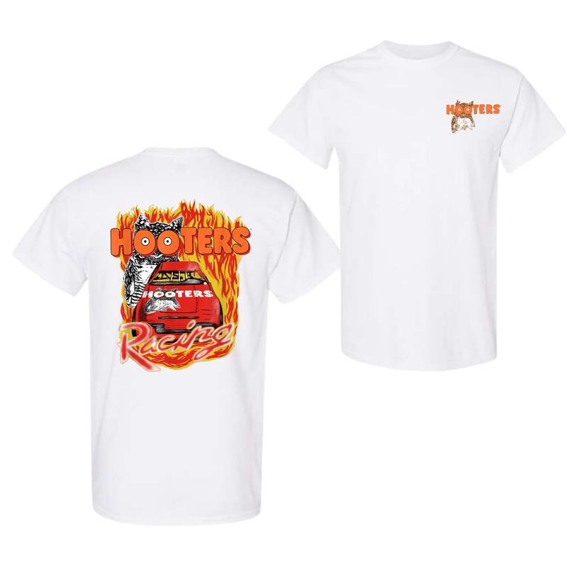 Hooters Adult Classic Fit Racing Flames T-shirt 2 Side, Hooters Racing Unisex shirts Menswear Top Sweatshirt, Hoodie For...