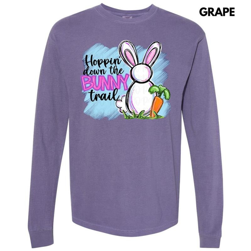 Hoppin Down Bunny Trail Long Sleeve Comfort Colors T-Shirt Hoodie, Sweatshirt | CiraTrend.com