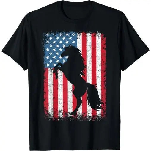 Horse American Flag USA 4th of July Men Women Boys Girls T-Shirt  Made in USA Hoodie, Sweatshirt | CiraTrend.com