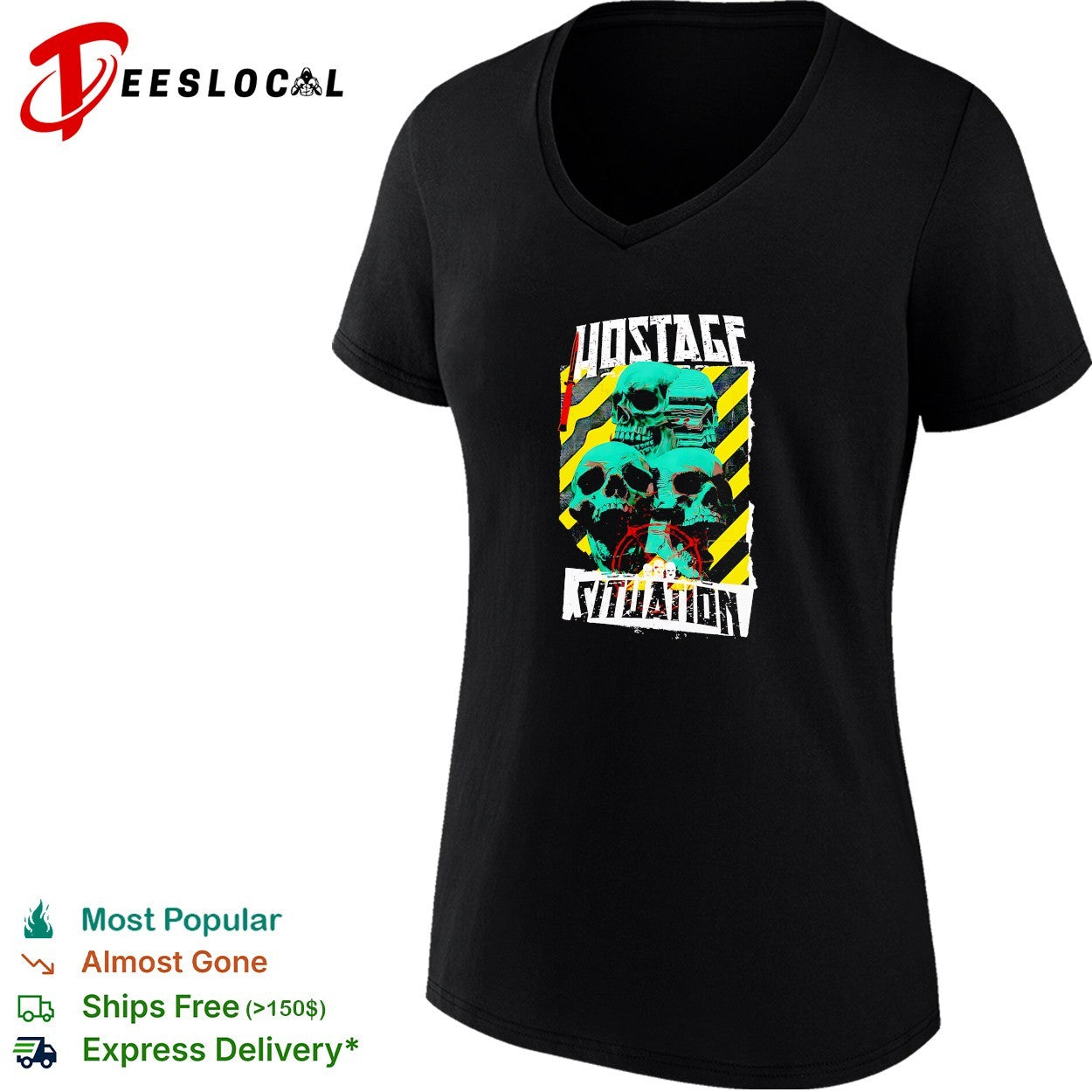 Hostage situation skulls warning tape shirt