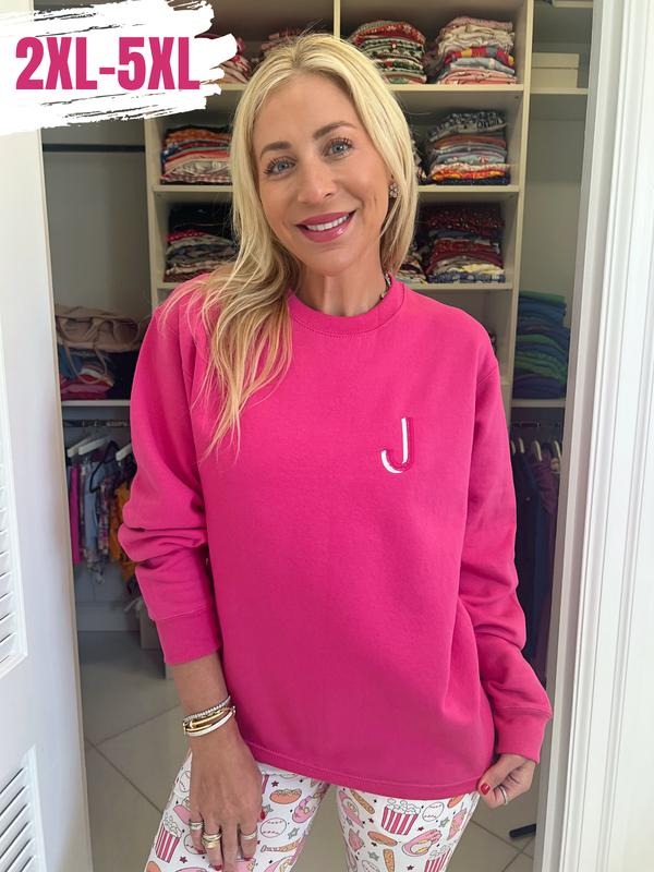Hot Pink Embroidered Initial Sweatshirt (2XL-5XL) T-Shirts, Hoodie | CiraTrend.com