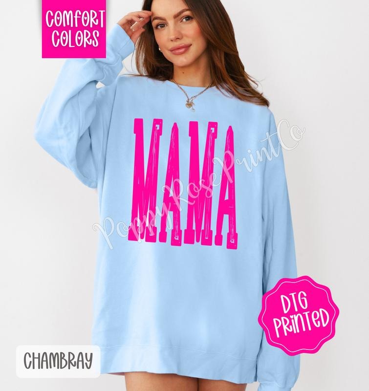 Hot Pink Mama Comfort Colors Sweatshirt, Cute Mom Sweater, Trendy Crewneck, Mother's Day Gift