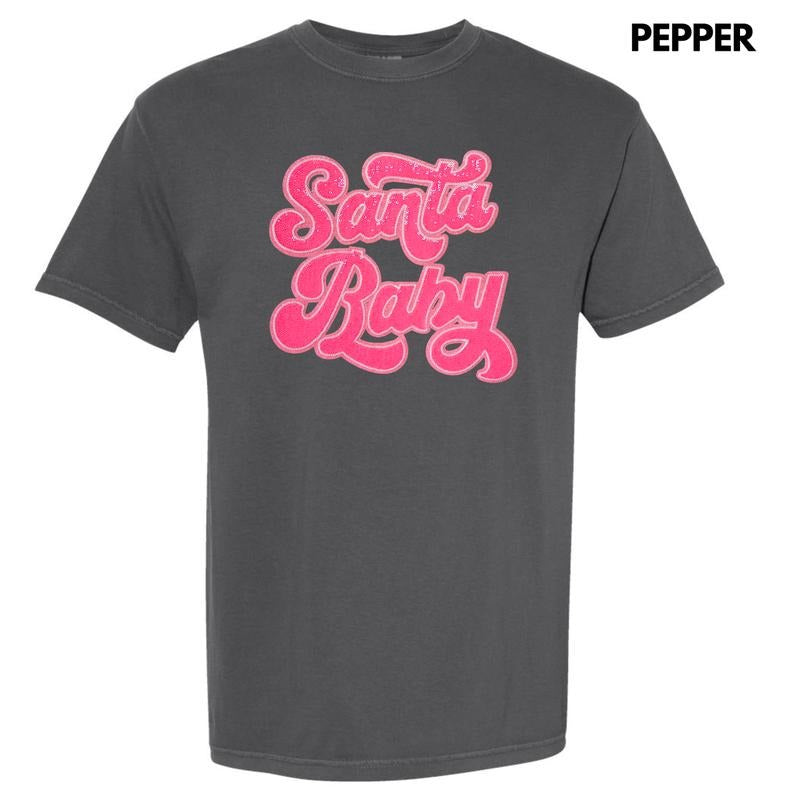 Hot Pink Santa Baby Sequin Patch Comfort Colors T-Shirt Hoodie, Sweatshirt | CiraTrend.com