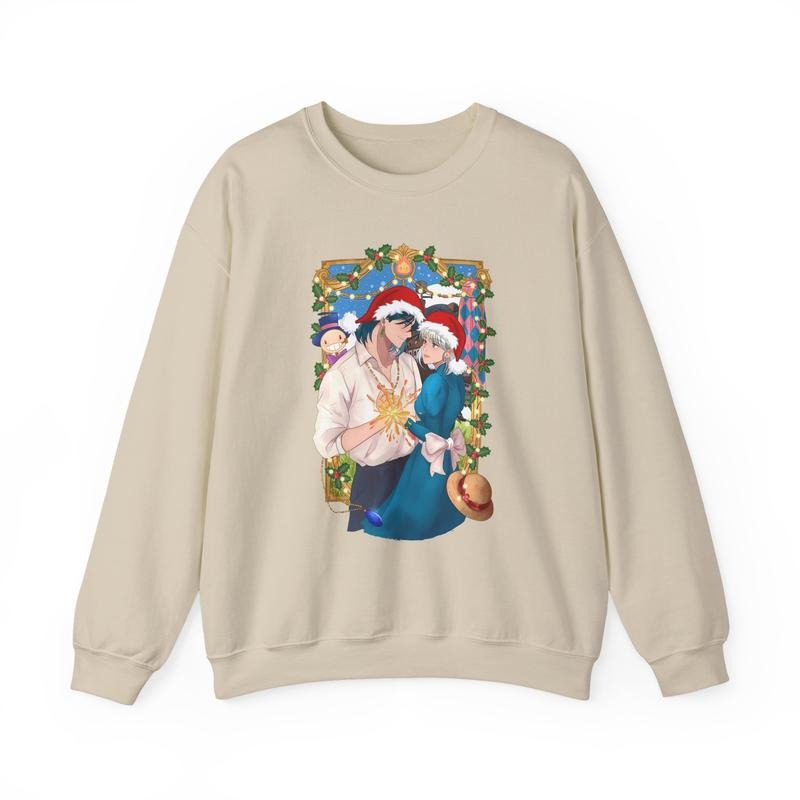 Howl's Moving Castle Christmas Sweatshirt, Howl and Sophie, Calcifer and Turnip, Studio Ghibli, Gift For Anime Fan...