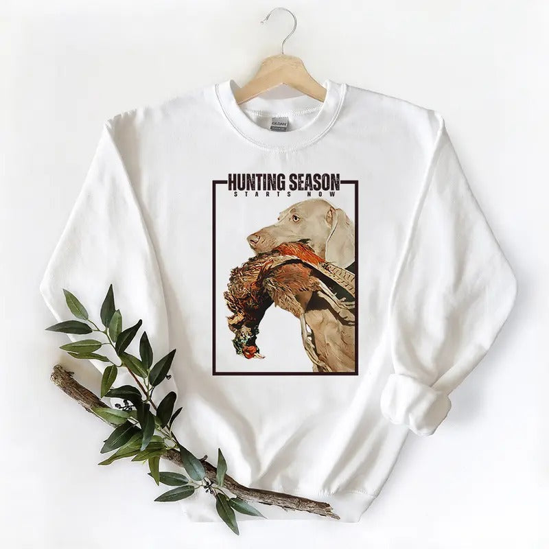 Hunting Season Stars Now Sweatshirt Dog Mallard Duck T-shirt, Hoodie, Unisex Nature Animal Lover, Husband, Wife, Men Women Cotton Pullover Menswear Day