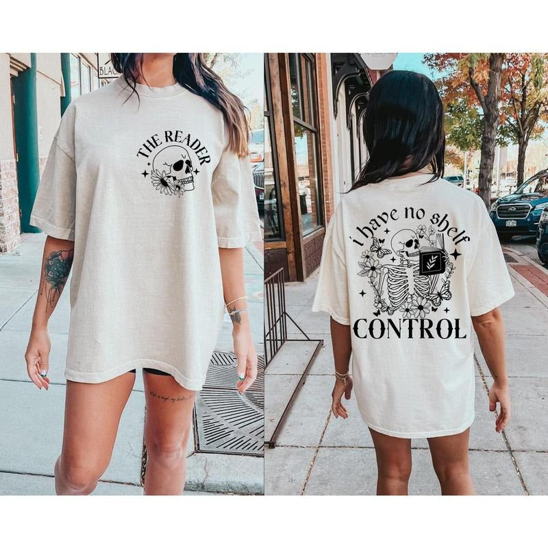 I Have No Shelf Control Shirt, Book Lover Shirt, Floral Skeleton Shirt, Trendy Bookish Hoodie, Sweatshirt | CiraTrend.com