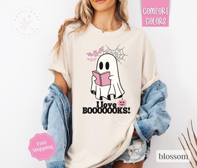 I Love Books Shirt Comfort Colors, Ghost Reading Tshirt, Teacher Halloween Tee Hoodie, Sweatshirt | CiraTrend.com