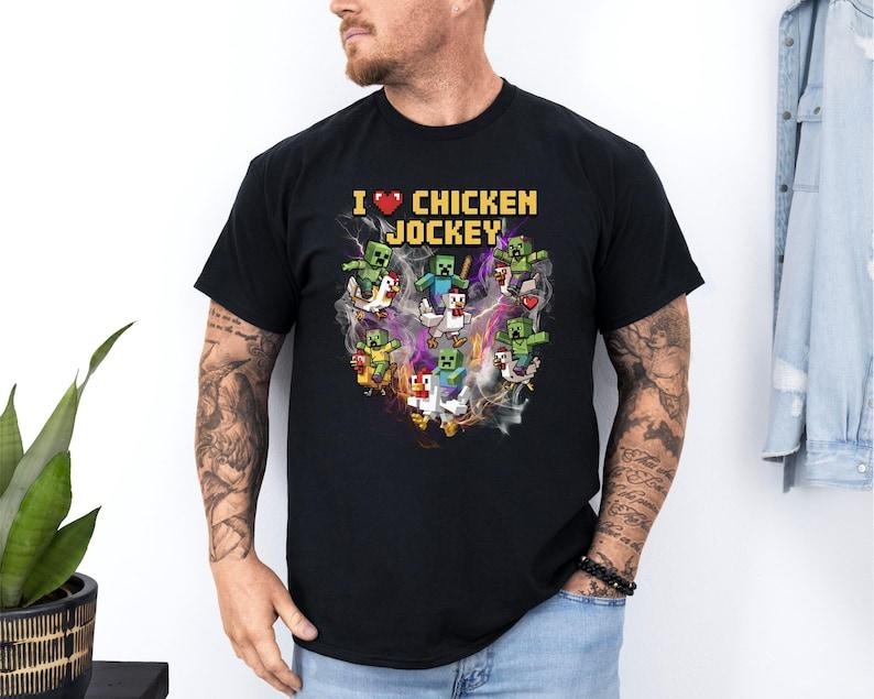 I Love Chicken Jockey Shirt Pixel Zombie Gamer Tee Funny Meme Gift for Boys Gaming Shirt Movie Style Undead Humor T-Shirt...