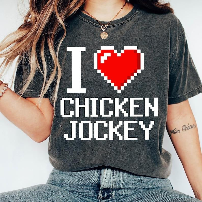 I Love Chicken Jockey Shirt, I Heart Chicken Jockey, Funny MineC Joke Shirt, Funny Game Shirt Cotton Hoodie, Sweatshirt