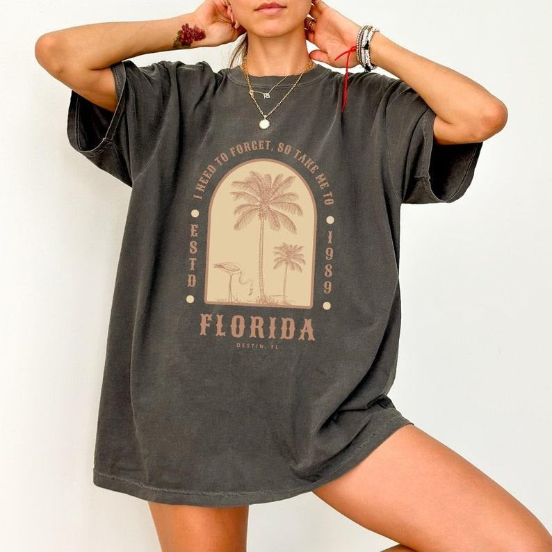 I Need To Forget So Take Me To Florida Oversized Vintage Graphic Gym Tee Cotton Sleeve Hoodie, Sweatshirt | CiraTrend.com