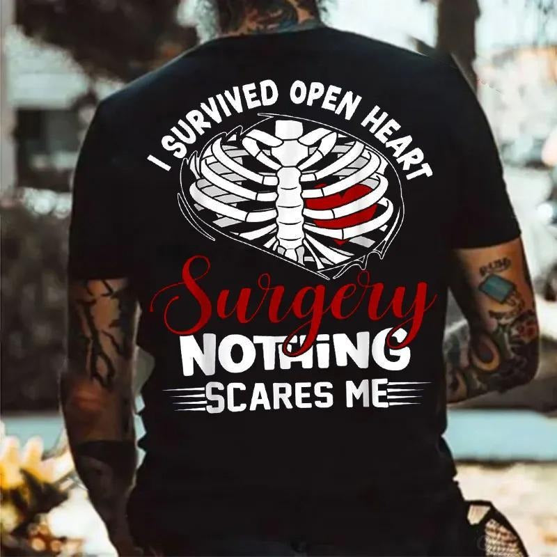 I SURVIVED OPEN HEART Surgery NOTHING SCARES ME Rib Cage Print Men's T-shirt Hoodie, Sweatshirt | CiraTrend.com