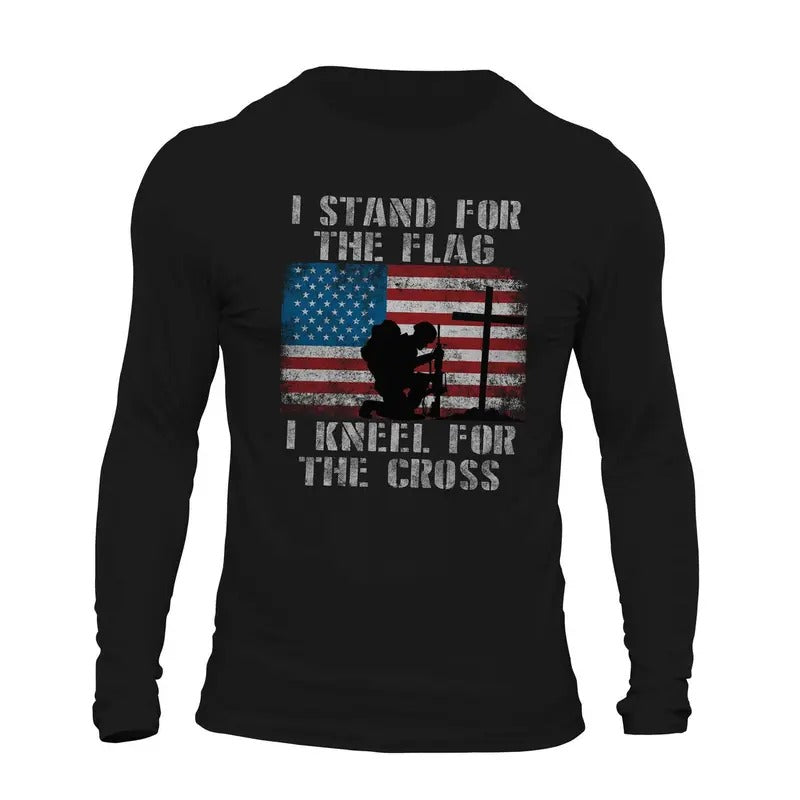 I Stand for the Flag I Kneel for the Cross Long Sleeve Mens T-Shirt Casual Classic Hoodie, Sweatshirt | CiraTrend.com