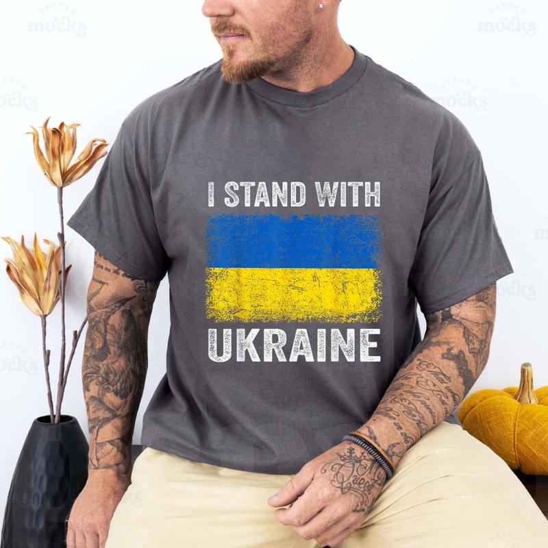 I Stand with Ukraine Tee Pure Cotton Casual Street Style Crew Neck Short Sleeve T-Shirt Tops Trendy For Women For Men,...