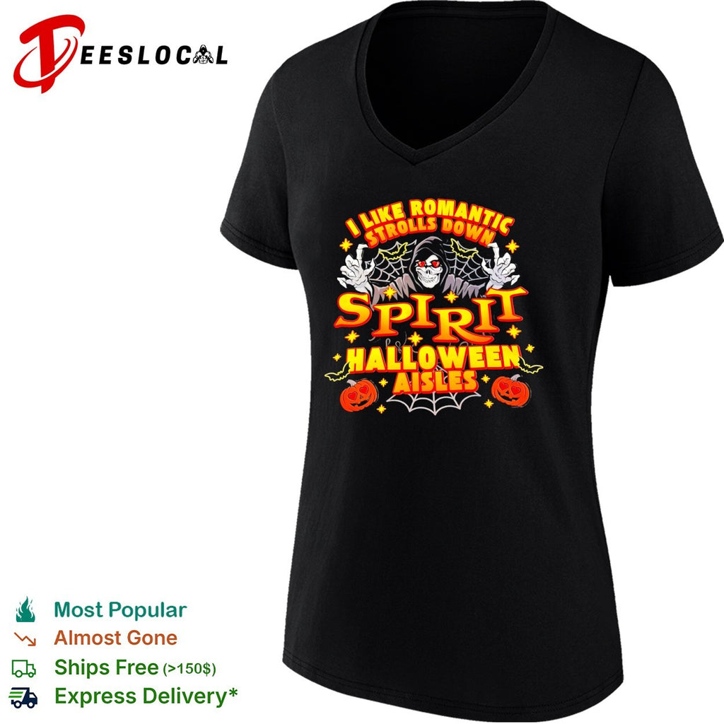 I like romantic strolls down Spirit Halloween aisles Grim Reaper pumpkin shirt
