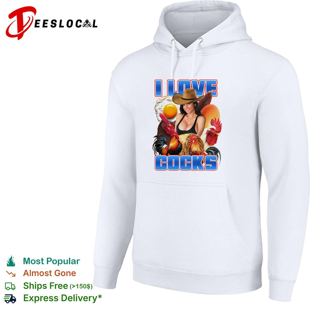 I love cocks rooster pun cowgirl shirt