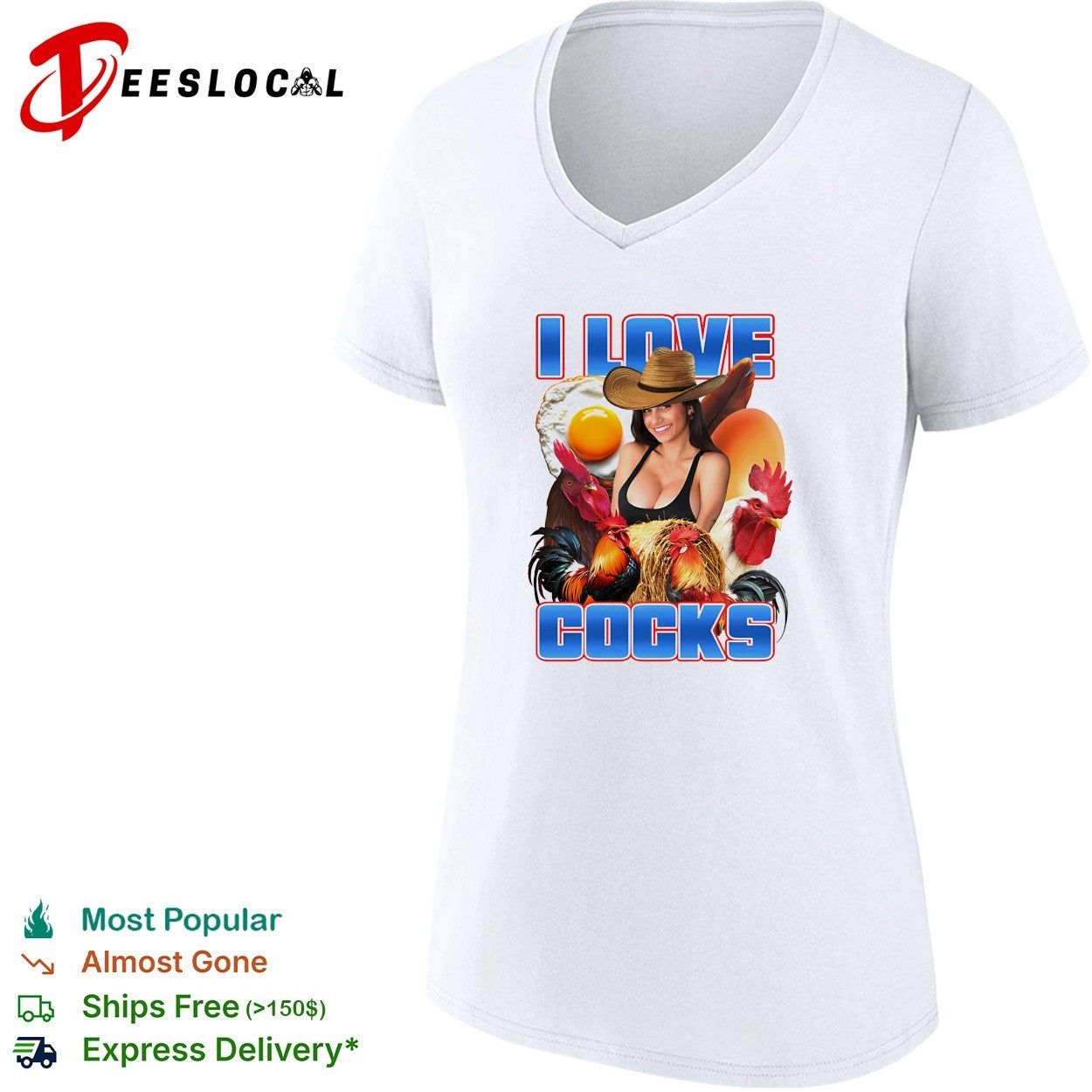 I love cocks rooster pun cowgirl shirt