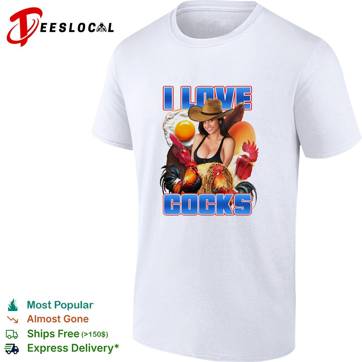 I love cocks rooster pun cowgirl shirt