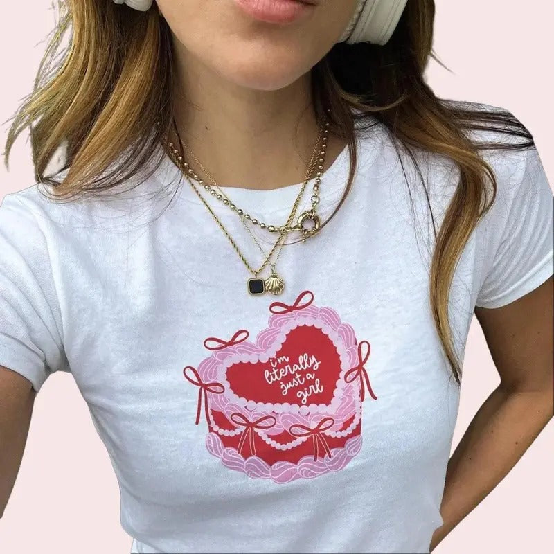 I'm Literally Just a Girl Baby Tee Funny Girly Slogan Coquette Baby Tee Galentine's Gift Hand Painted Style Red Pink...