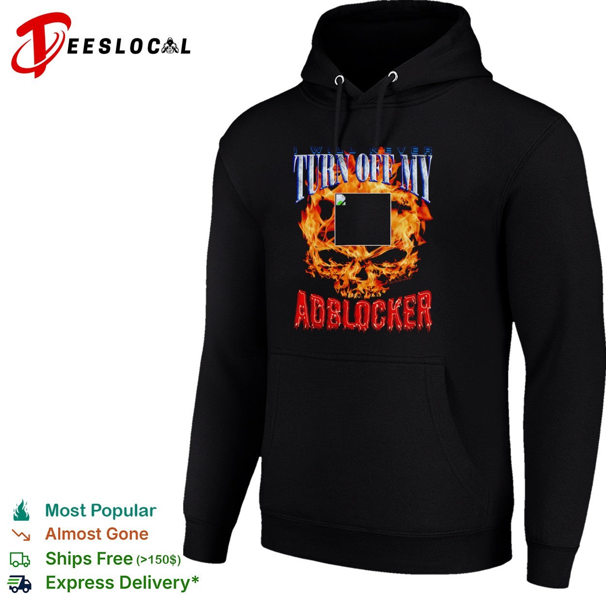 I will never turn off my adblocker flaming skull shirt