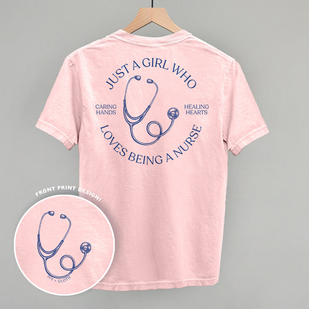 Just A Girl Who Loves Being A Nurse (Back Print) T-Shirts, Hoodie, Sweatshirt | CiraTrend.com (Image 2)