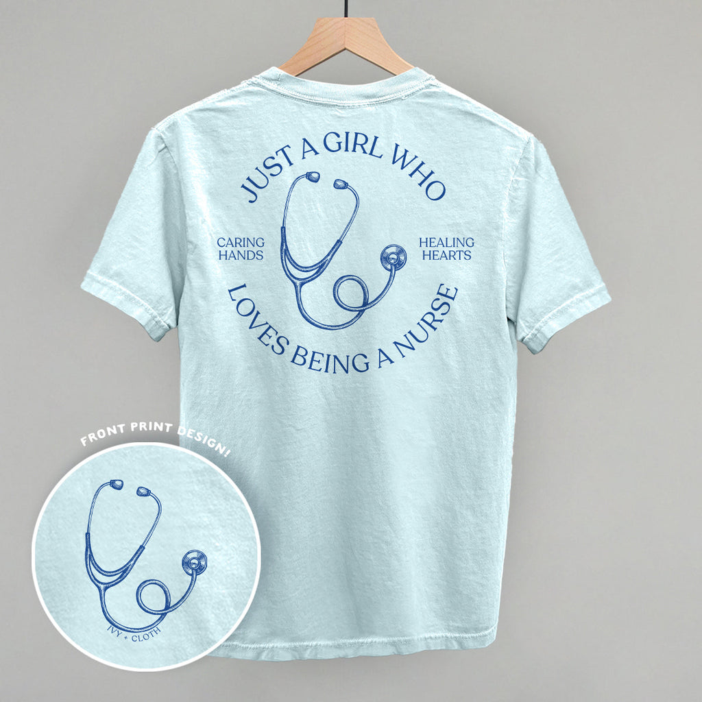 Just A Girl Who Loves Being A Nurse (Back Print) T-Shirts, Hoodie, Sweatshirt | CiraTrend.com (Image 3)