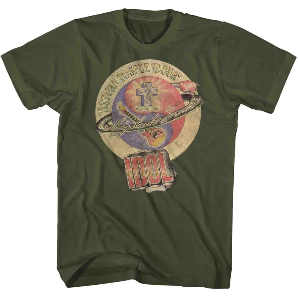 Billy Idol Mens S/S T-Shirt - Whiplash Smile - Solid Military Green Hoodie, Sweatshirt | CiraTrend.com