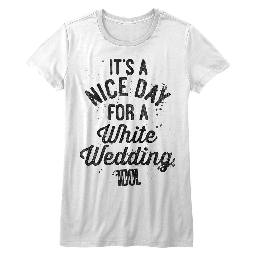 Billy Idol Girls Juniors S/S T-Shirt - Nice Day - Solid White Hoodie, Sweatshirt | CiraTrend.com