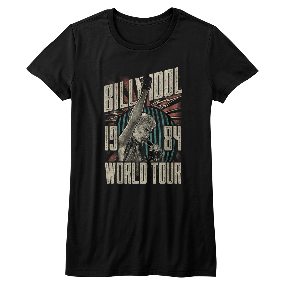 Billy Idol Girls Juniors S/S T-Shirt - World Tour - Solid Black Hoodie, Sweatshirt | CiraTrend.com