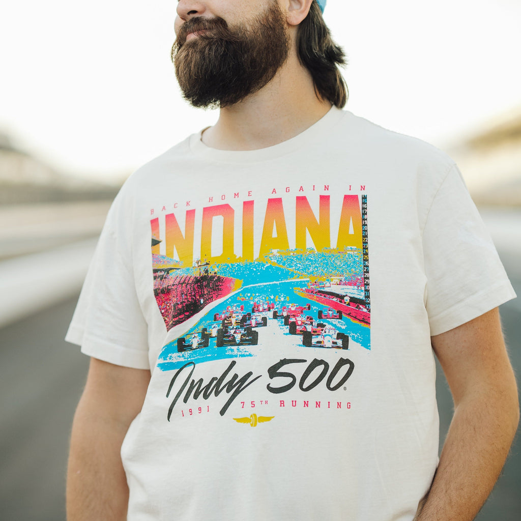 1991 Indy 500 "Back Home Again" Vintage Heavyweight Tee Style001