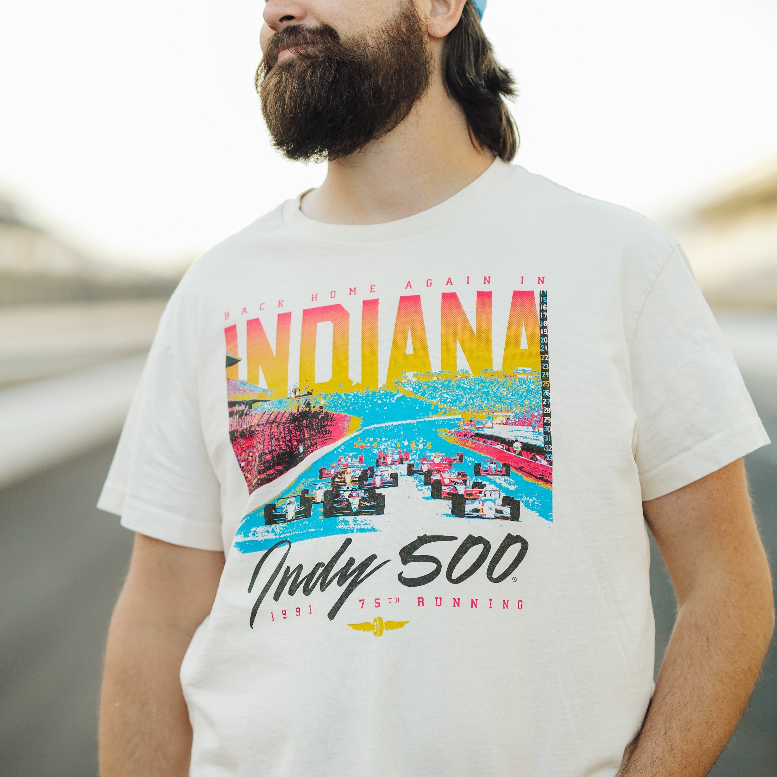 1991 Indy 500 "Back Home Again" Vintage Heavyweight Tee Style001