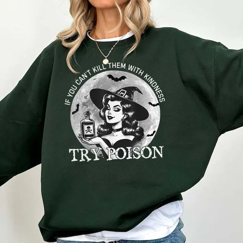 If You Can't, Just Try Poison  Funny Sweatshirt Casual Street Style Fleece Crewneck Pullover Sweatshirt Tops Trendy For...
