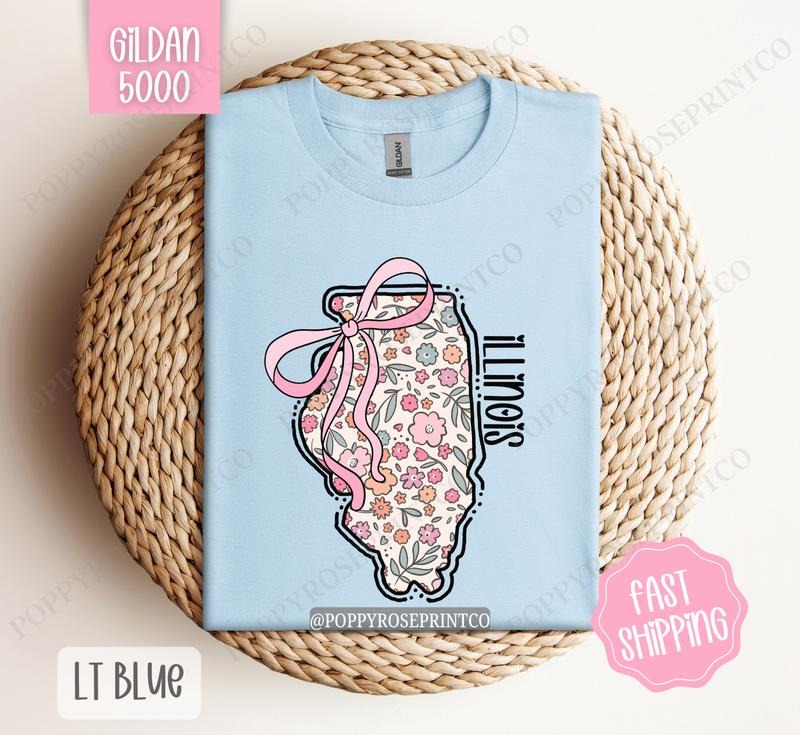 Illinois Gildan T-shirt, Cute Illinois State Shirt, Illinois Floral Bow Tee Hoodie, Sweatshirt | CiraTrend.com