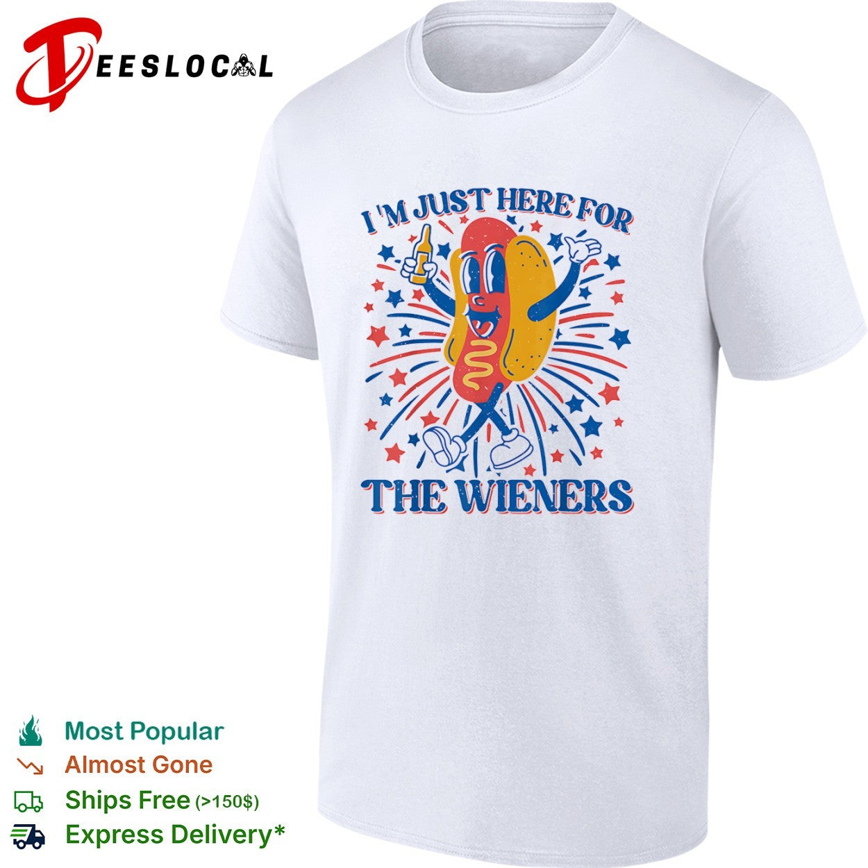 I’m Just Here for the Wieners Hot Dog Fourth of July Patriotic Party Casual shirt