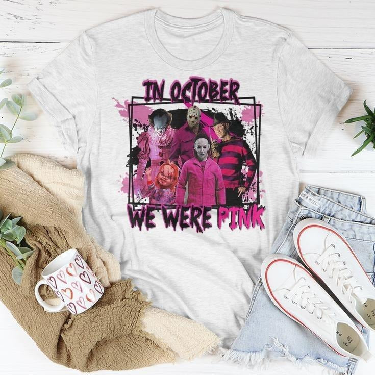 In October We Wear Pink Horror Character Wear Pink Horror T-Shirt Hoodie, Sweatshirt | CiraTrend.com