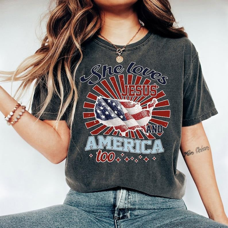 Independence Day Shirt, 4th of July Christian sweatShirt, She Loves Jesus And America Too Shirt, America Retro Shirt, Usa...
