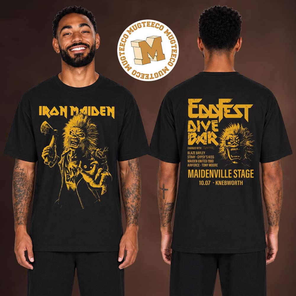 Iron Maiden EddFest Knebworth 2026 Merch Eddie Dive Bar Tee July 10 2026 Charged With Trooper T-Shirt