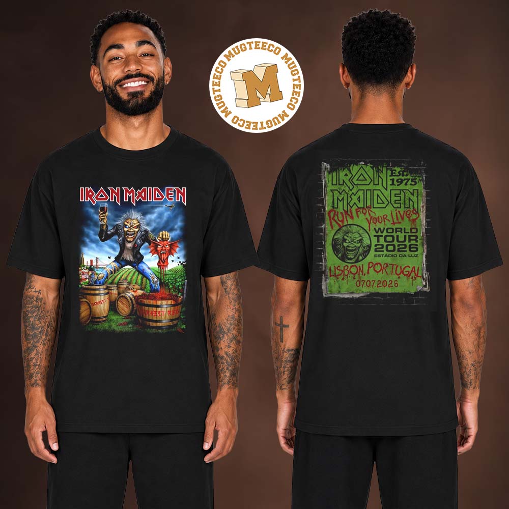 Iron Maiden Event Tee Portugal Run For Your Lives 2026 Tour Two Sided Unisex T-Shirt
