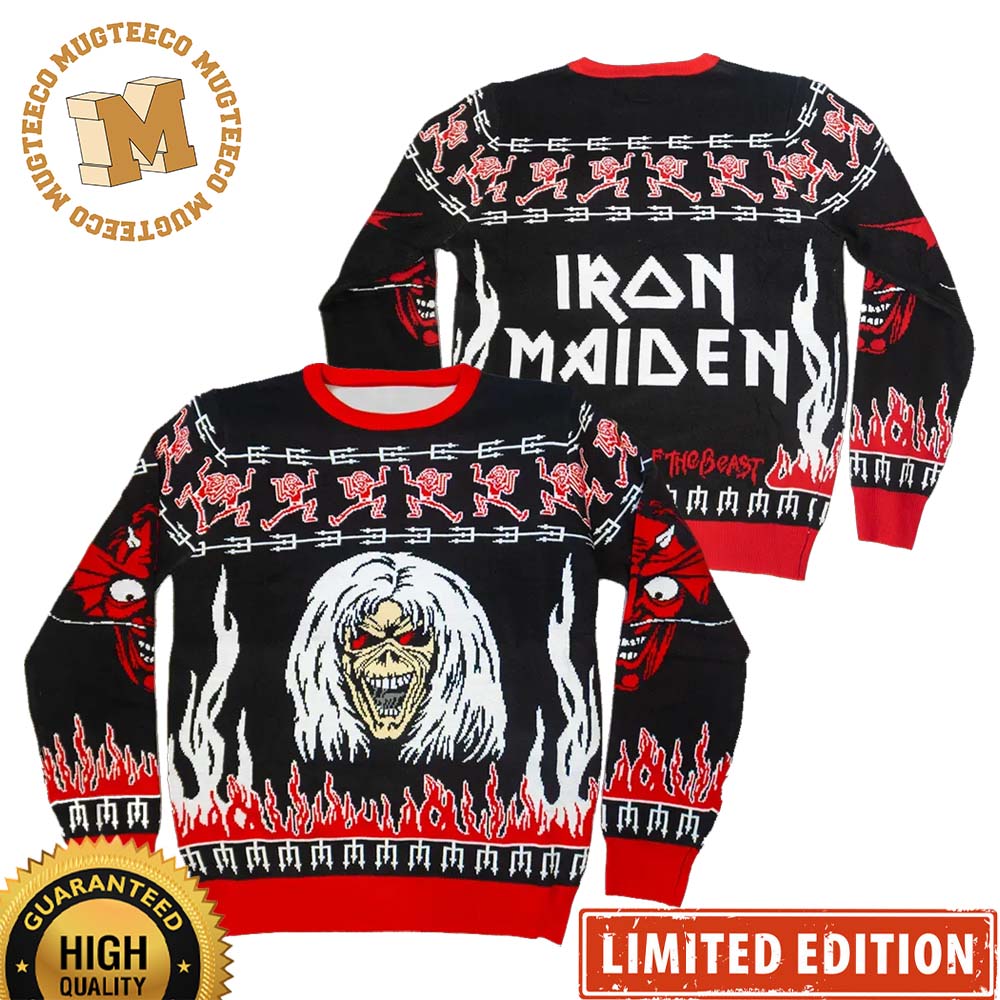 Iron Maiden The Number Of The Beast Xmas 2023 Holiday Gift Ugly Christmas Sweater