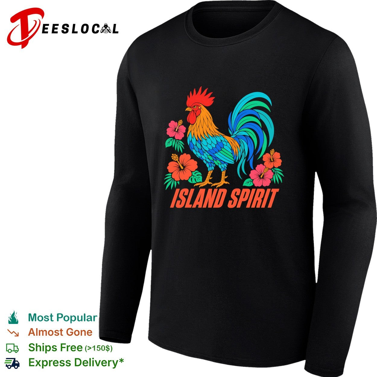 Island Spirit rooster hibiscus flower tropical bird shirt