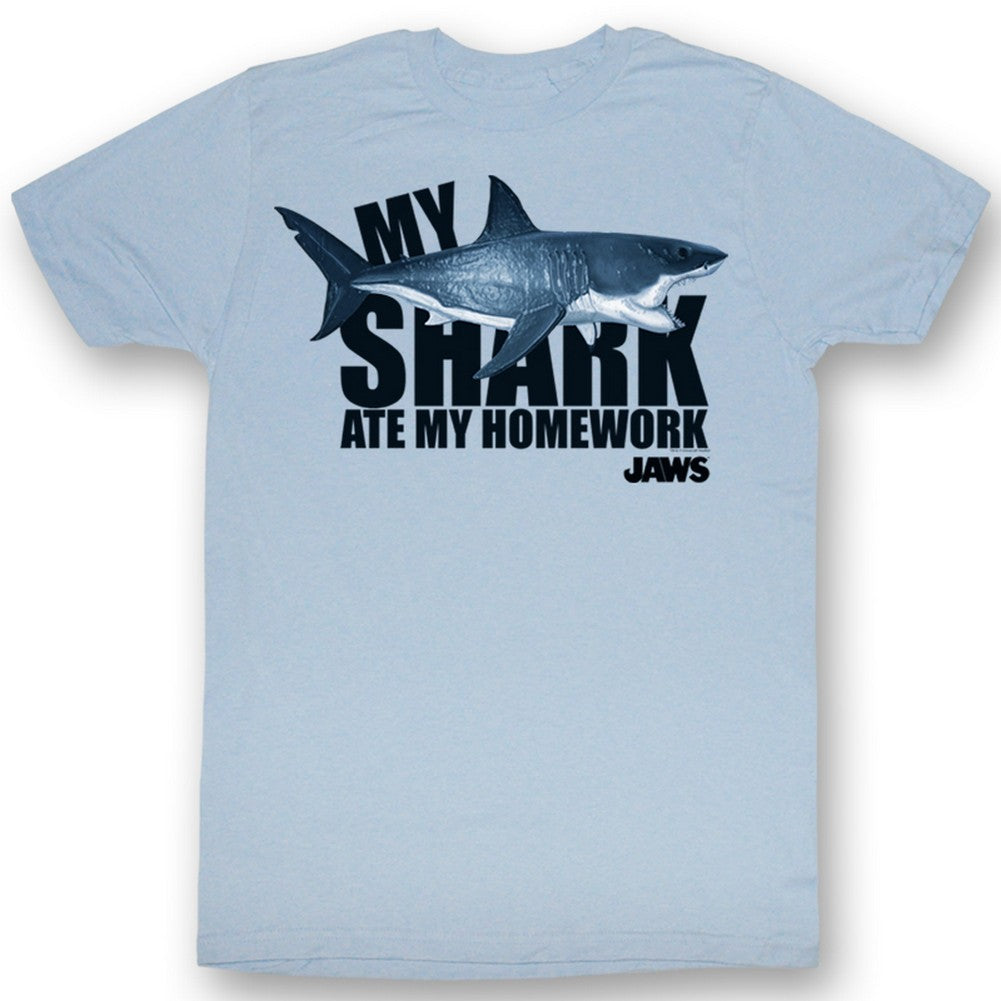 Jaws Mens S/S T-Shirt - No Homework - Solid Light Blue Hoodie, Sweatshirt | CiraTrend.com