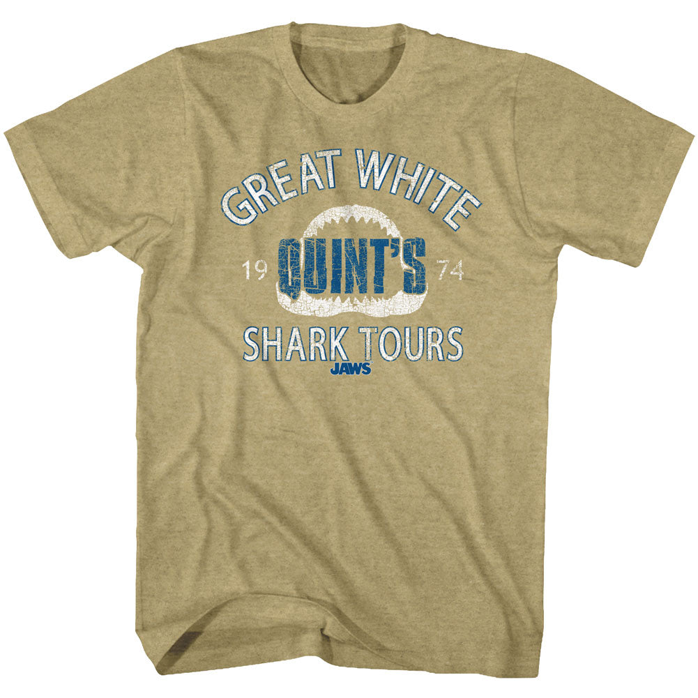Jaws Mens S/S T-Shirt - Shark Tour2 - Heather Khaki Heather Hoodie, Sweatshirt | CiraTrend.com