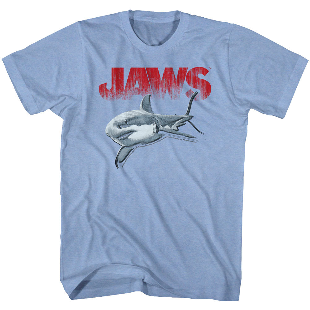 Jaws Mens S/S T-Shirt - Jaws Halftone - Heather Light Blue Heather Hoodie, Sweatshirt | CiraTrend.com