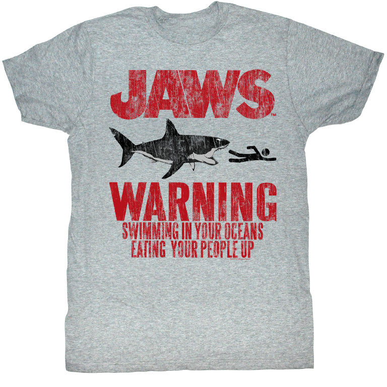 Jaws Mens S/S T-Shirt - Warning - Heather Gray Heather Hoodie, Sweatshirt | CiraTrend.com