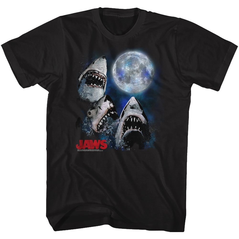 Jaws Mens S/S T-Shirt - Three Shark Moon - Solid Black Hoodie, Sweatshirt | CiraTrend.com