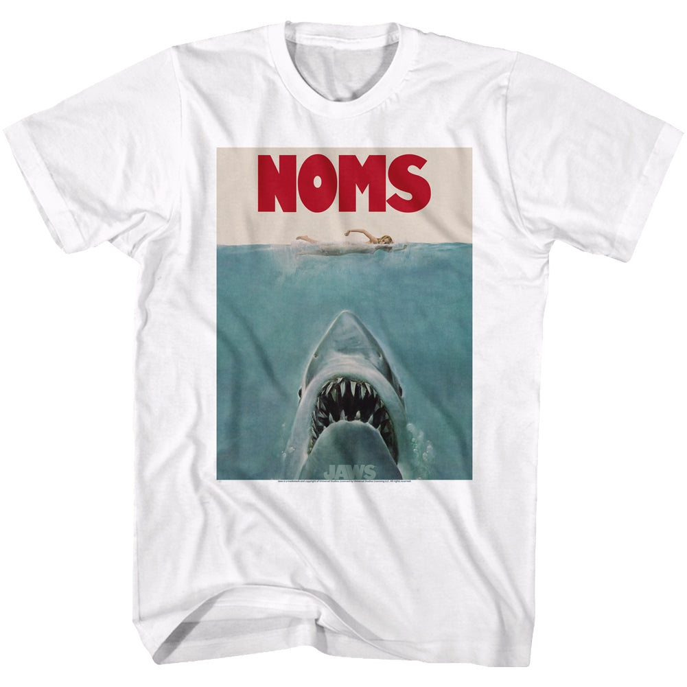 Jaws Mens S/S T-Shirt - Noms - Solid White Hoodie, Sweatshirt | CiraTrend.com