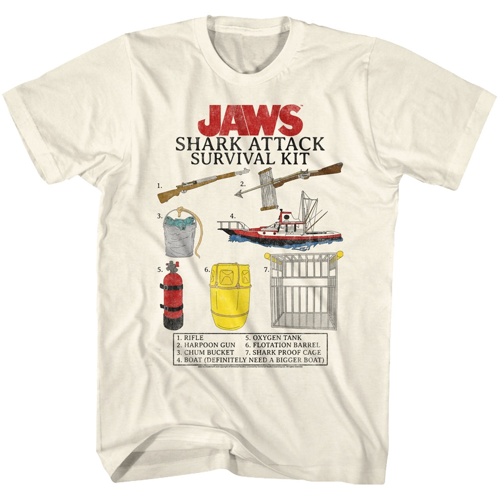Jaws Mens S/S T-Shirt - Survival Kit - Solid Natural Hoodie, Sweatshirt | CiraTrend.com
