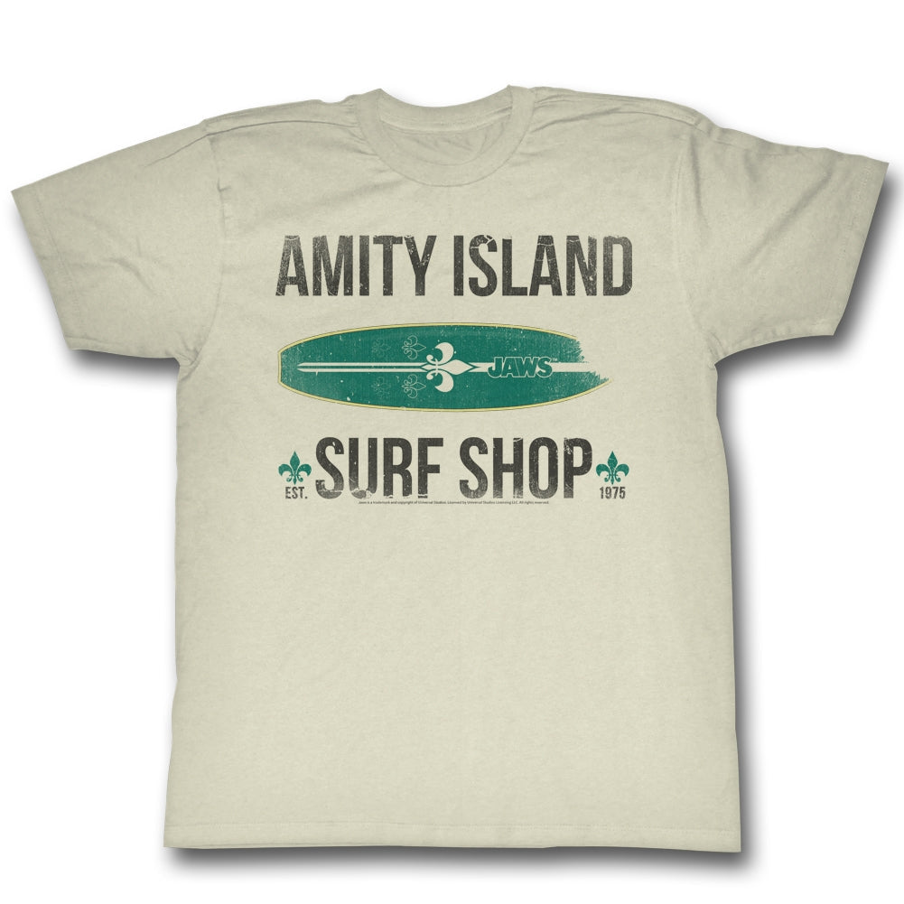 Jaws Mens S/S T-Shirt - Surf Shop - Solid Natural Hoodie, Sweatshirt | CiraTrend.com