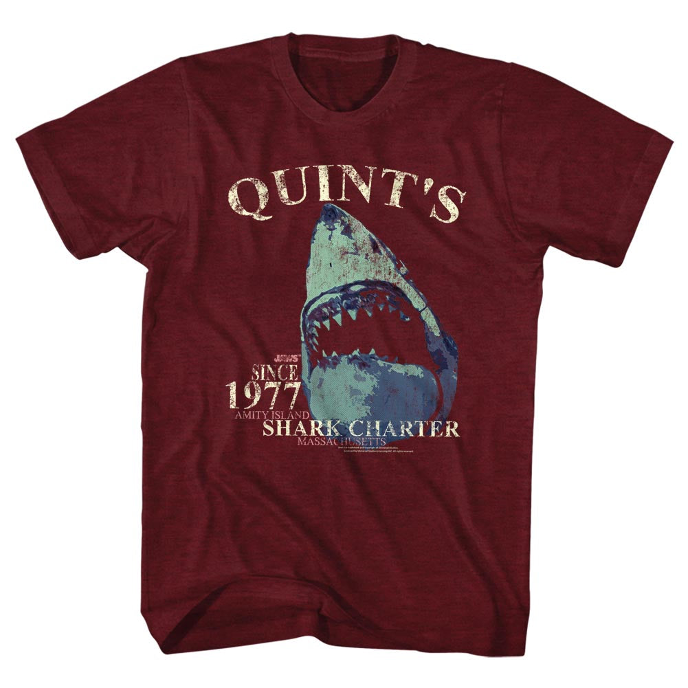 Jaws Mens S/S T-Shirt - Quints Charter - Heather Vintage Maroon Heather Hoodie, Sweatshirt | CiraTrend.com