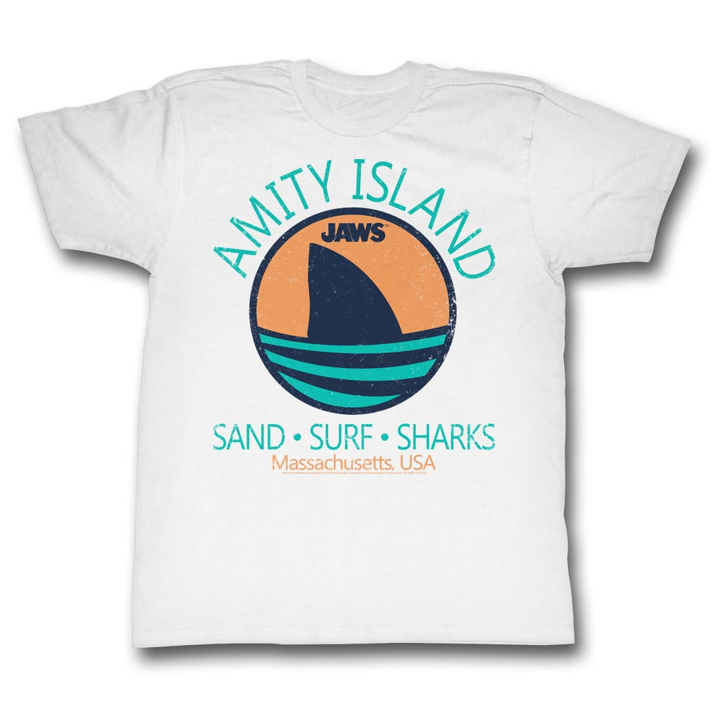 Jaws Mens S/S T-Shirt - Shark Fin - Solid White Hoodie, Sweatshirt | CiraTrend.com